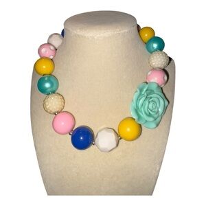 Chunky Bubblegum Bead Necklace Mint Rose Statement Colorful Retro Jewelry J18